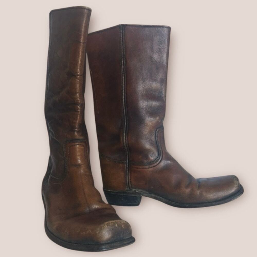 Frye Distressed Brown Leather Heeled Boots